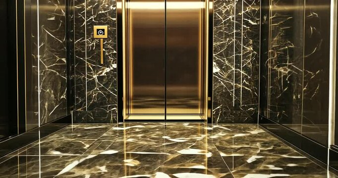 elevator doors with golden light