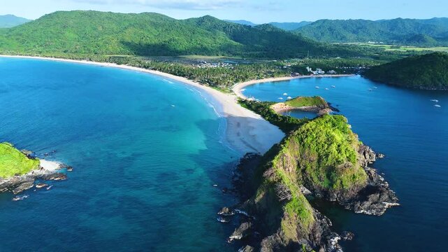 Aerial view of Nacpan Beach near El Nido, Palawan, Philippines.