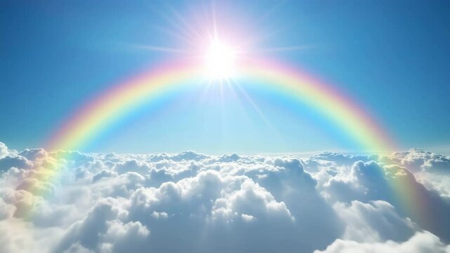 雲の上にかかる虹と太陽の光
