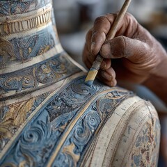 Intricate Hand Carving Process on Ornate Decorative Sculpture