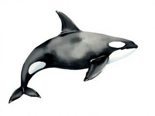 Obraz premium watercolor killer whale orca isolated on white, black white marine animal, powerful ocean mammal wildlife illustration