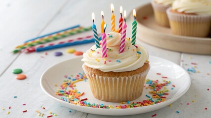 birthday cupcake with candles