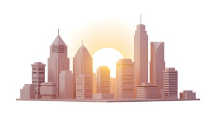 Cityscape Silhouette Against Sunlight Illustration