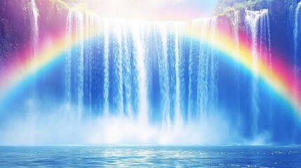 Majestic Waterfall with Rainbow: A Serene Nature Scene