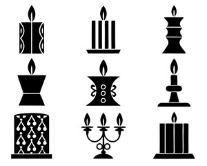 Set of 9  romantic Candle light Flame Silhouettes – Religious and Memorial Clipart

