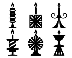Candle Silhouette Icon Set – 9 Decorative Flame Vectors illustration