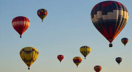 Obraz premium Colorful Hot Air Balloons in Sky During Early Morning Sunrise