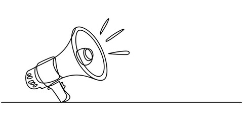 Fototapeta premium Megaphone Continuous Line Icon, Continuous line drawing Holding by hand megaphone Speaker Single Line Icon vector illustration, Megaphone icon continuous one line drawing, Public horn speaker in one.