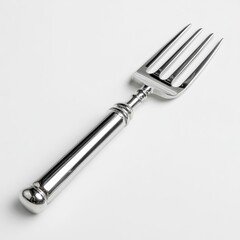 Silver Cooking Fork with Elegant Design on White Background