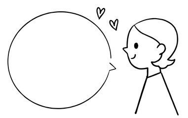 吹き出しと笑顔の若い女性の横顔イラスト　ハート