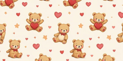 Cute bear pattern with hearts and stars for baby products, nursery, whimsical