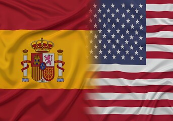 Spain and usa flags partnership concept stock photo for international relations and trade agreement image