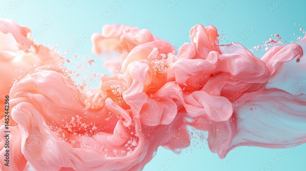 Poster a vibrant swirl of pink and white liquid creates an eye-catching abstract design. the colors blend a