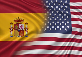 Flags of spain and united states of america spanish american relations international diplomacy patriotism