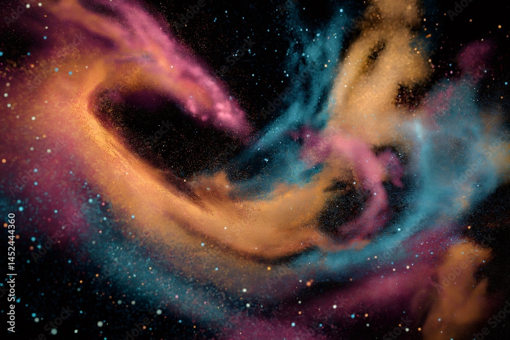 Wall mural brightly colored cosmic dust swirls and dances in a dynamic galaxy animation, creating a mesmerizing