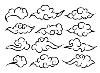 Vintage Japanese Style Cloud Line Drawing Collection