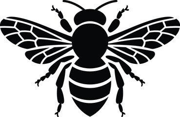 Black and white silhouette of a detailed bee, Elegant Detailed Bee Silhouette in Black