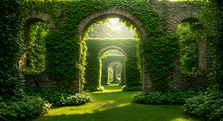 Verdant Arches Lush Greenery In A Tranquil Secret Garden
