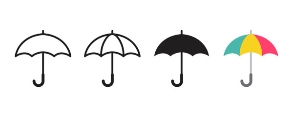 Umbrella icon set. Rain, weather, meteorology sign. Umbrella vector silhouette on white background