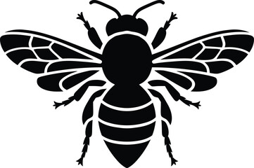 Simple black silhouette of a bee, Flat Black Bee Shape Illustration