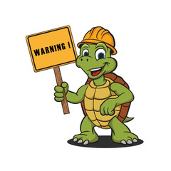 Cute turtle cartoon holding warning sign