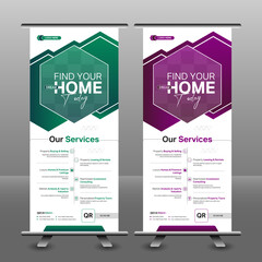 Modern real estate roll-up banner design template, Roll up banner for real estate