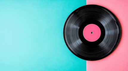 Vinyl Record on a Pink and Teal Surface
