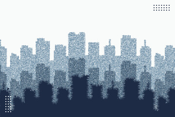 Fototapeta premium Grunge Silhouette City Skyline in Blue Texture Background Illustration