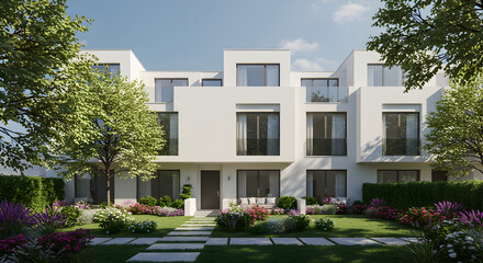 Elegant Modern Townhouses With Landscaped Garden And Minimalist Architecture