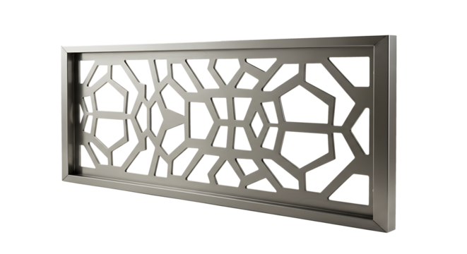Decorative metal screen panel geometric pattern architectural design element isolated on transparent background