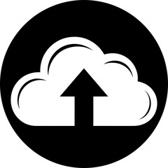 Circular Cloud Upload Icon: White/Transparent on Black for UI/UX & Web Design