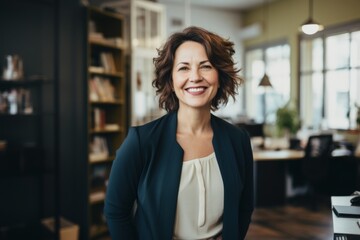 smiling middle aged female african american body positive business owner in a small office