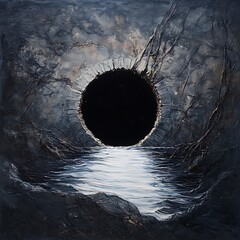 Abyssal Depths Dark Water Reflecting a Circular Void