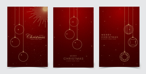 Merry Christmas and Happy New Year. Greeting card or invitation template with golden Christmas tree background. Luxury christmas invitation card art deco design vector.