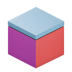 Fototapeta premium Abstract Isometric Cube with Vibrant Colors on White Background, Isolated