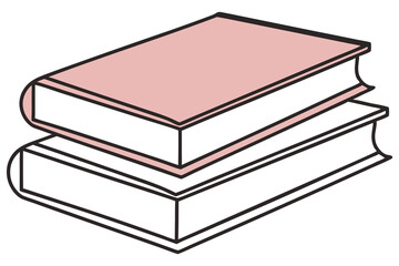 Stacked books feature pink covers with black outlines, creating a learning themed design