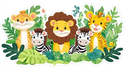 Fun jungle safari sticker with lions, tigers, and zebras