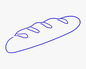 Freshly baked baguette drawing in simple line art style, showcasing the texture and shape of the bread