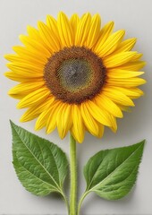 Obraz premium Stunning close-up of a vibrant sunflower with detailed petals and green leaves