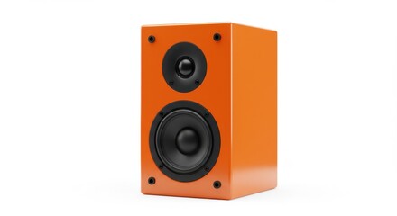 3D Orange speaker cabinet audio device on white background