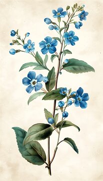 Fototapeta Delicate Blue Forget Me Nots Botanical Illustration Print