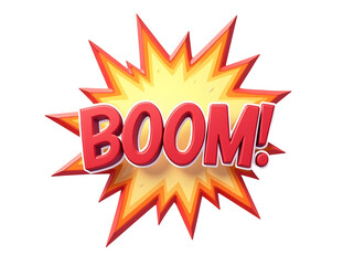 Vibrant explosion graphic with word BOOM bold letters, conveying excitement and energy., cut out