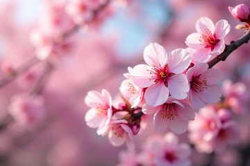 Delicate pink sakura blossoms, full bloom, intricate branches , flower design, nature pattern, blossom