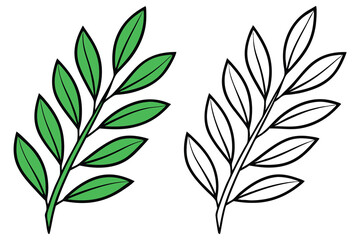 One colorful sprig is presented with an uncolored sprig for the coloring book on white background