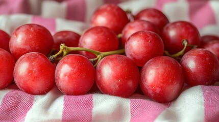 Fresh red grapes on a tablecloth