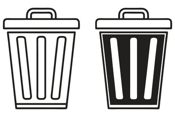 Two black and white waste paper baskets are displayed side by side, ideal for coloring.book