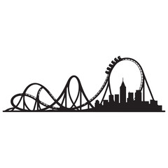 Vector roller coaster ride silhouette park. Rollercoaster icon illustration skyline concept Vector Black silhouettes. with white background