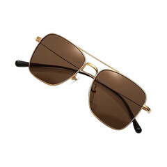 Stylish aviator sunglasses reflecting a tropical beach scene, cut out Transparent PNG