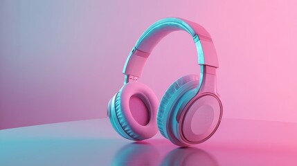 Stylish Wireless Headphones - Modern wireless headphones in pink and blue neon light, perfect for music lovers and tech enthusiasts