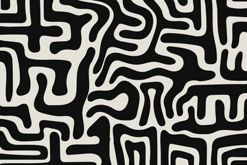 Doodle Memphis Pattern in Black and Gray Vintage Design.